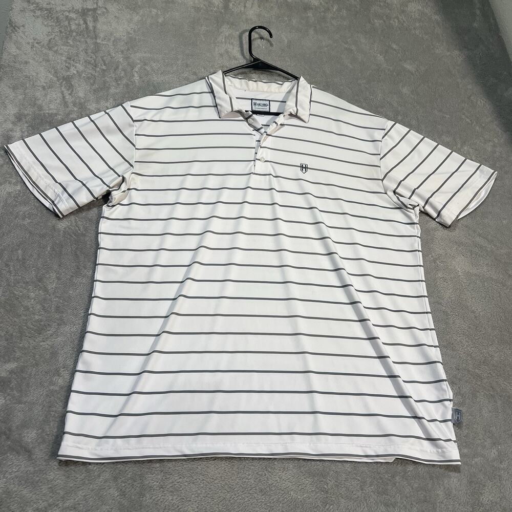 Heybo Outdoors Polo Shirt Mens XL White Striped Lightweight Golf Short Sleeve